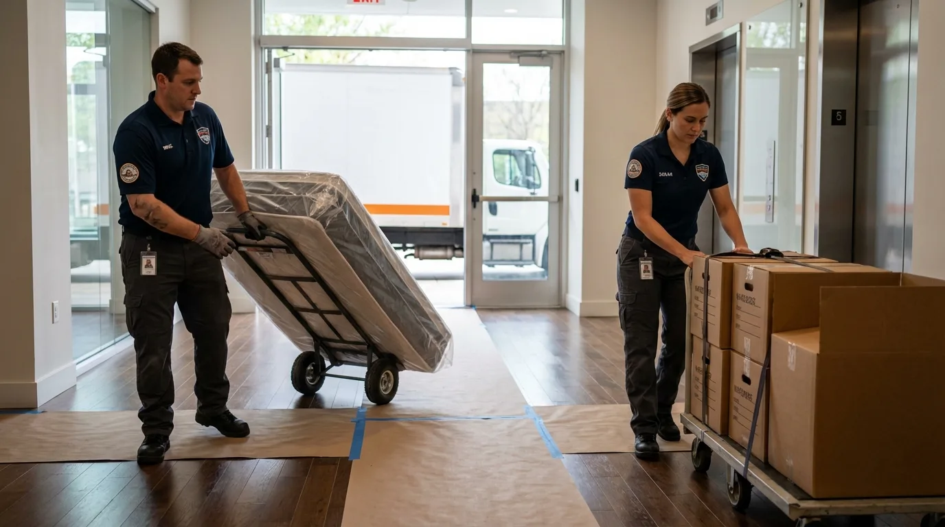 Professional apartment movers loading elevator in Babbitt, MN