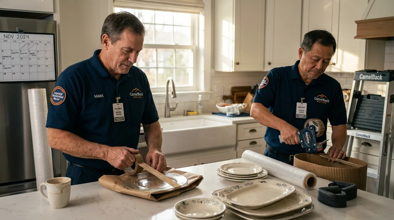 Professional crew packing kitchen dishware in Babbitt, MN